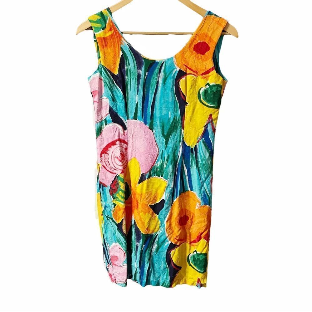 Sz 3 Vintage Floral Tropical Dress Hawaiian Jams World Crushed Rayon